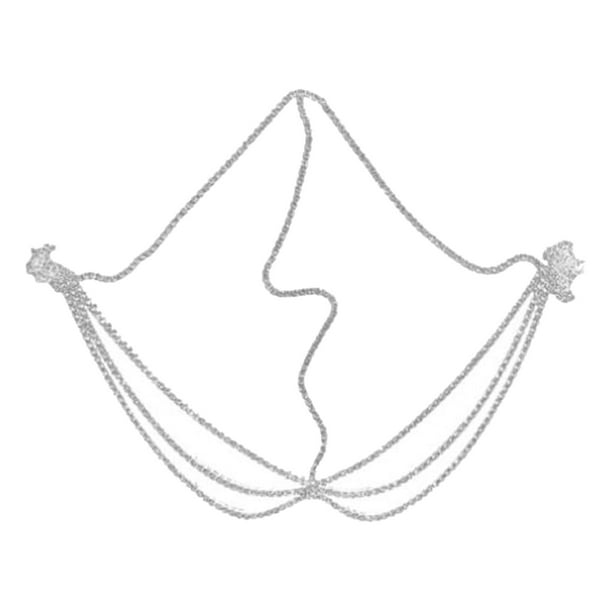 Cadena para la cabeza en capas con pedrería, cadena para mujeres y niñas, joyería de moda, Plata