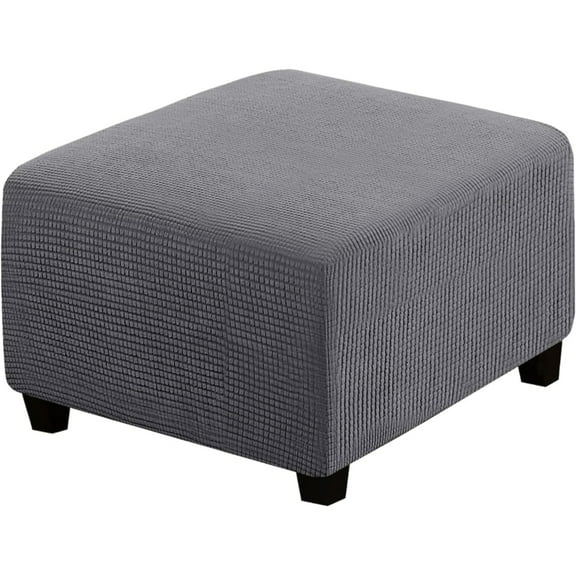GoXteam Ottoman Cover Jacquard Design High Stretch Folding Storage Footstool Protector Fit Length 24"-30" Footrest Sofa Slipcovers Stool Cover (Ottoman Small, Gray)