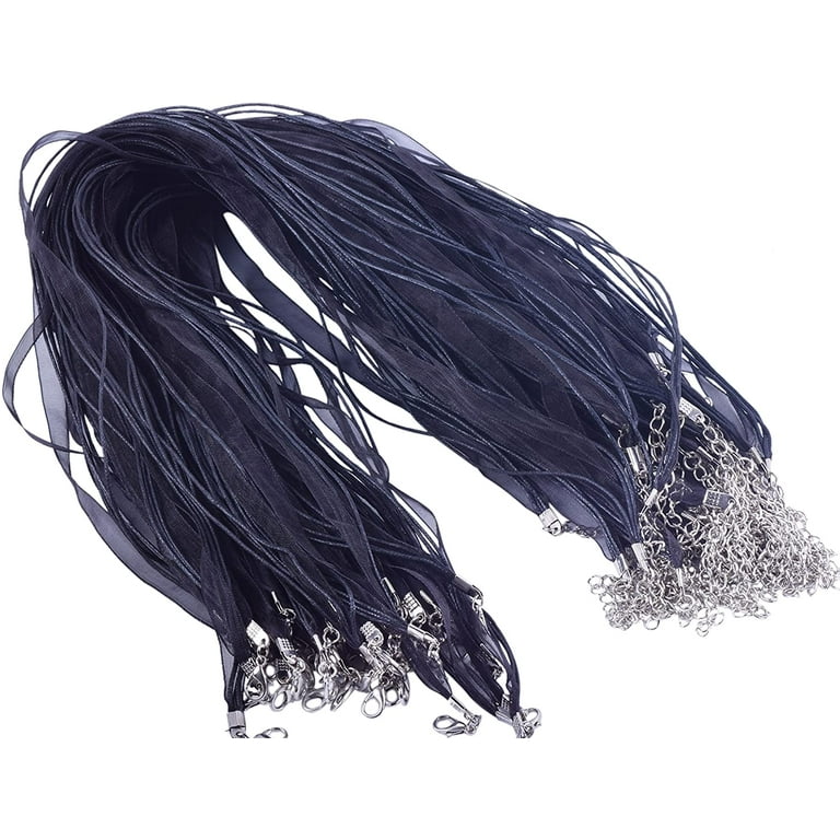 Black Organza Voile and Wax Ribbon Necklace Cords