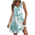 thumbnail image 1 of Dvprdro Robe Débardeur d'Été pour Femmes Mode Imprimé Floral Col en V Sans Manches Fluide Ligne Décontractée Ample Plage Soleil Mini Robe avec Poches, 1 of 5
