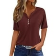 thumbnail image 2 of GaThRRgYP Dressy Blouses for Women,Women's Casual Solid Color Medium Short Sleeve V-Neck Top Brown XXL, 2 of 5
