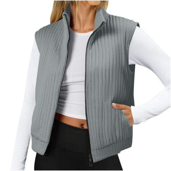 Pincandy Womens Quilted Vest Sleeveless Zip Up Jackets Outerwear Fall Spring Trendy Lightweight Coat