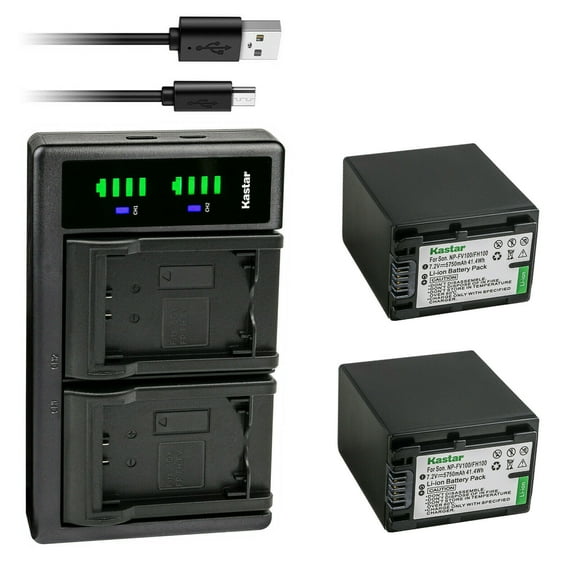 Kastar 2-Pack Battery NP-FV100 and LTD2 USB Charger Compatible with Sony HDR-CX690 HDR-CX700 HDR-CX730 HDR-CX740 HDR-CX760 HDR-CX900 HDR-CX900E HDR-PJ10 HDR-PJ200 HDR-PJ220 HDR-PJ230 Camera