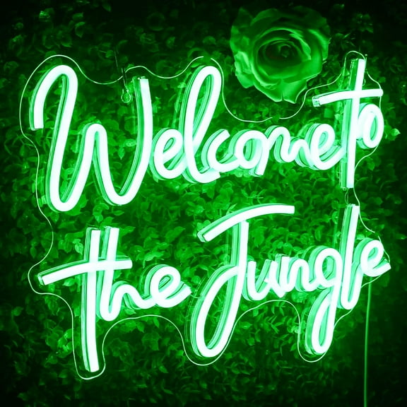 LINLIN Welcome to The Jungle Neon Sign Green LED Neon Lights Letter Neon Sign for Bedroom Wall Decor USB Words Neon Signs for Home Bar Garden Wedding Engagement Party Wall Sign Gift