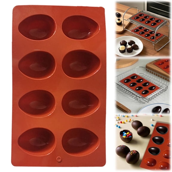 Silicone Egg Molds - 8-Cavity Egg Shaped Baking Pan for Chocolate, Candy, Soap & Cake Decorating - Easter Egg Tray for Peanut Butter, Muffins & DIY Crafts