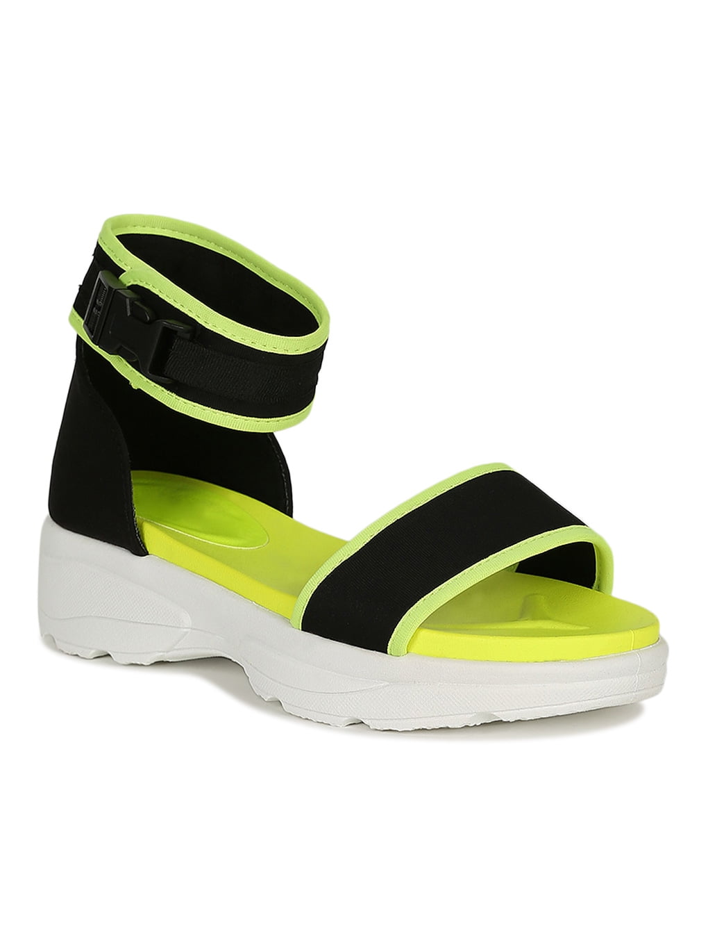 neon buckle sandals