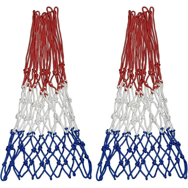 2 Pack Heavy Basketball Net Rainproof Sunscreen, Red White Blue Bold Polyester Braided Rope, 12 Loops