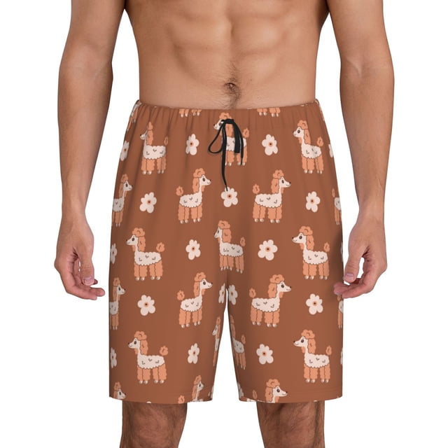 Balery Cute Poodle Dog Pantalones cortos de pijama de punto de algodón para hombre con cinturilla y bolsillos-4X-Large