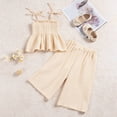 thumbnail image 5 of Baby Girl Outfit Summer Toddler Girl Camisole Outfit Linen Lace Smocked Sleeveless Tank Top and Pants 2 Piece Set Toddler Girl Outfit Beige 2 Years-3 Years, 5 of 7
