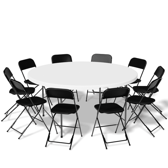 MoNiBloom 11 Pieces 5 Ft White Portable Foldable Plastic Card Table and Chair Set Folding Dining Table w/Handle Picnic Desk
