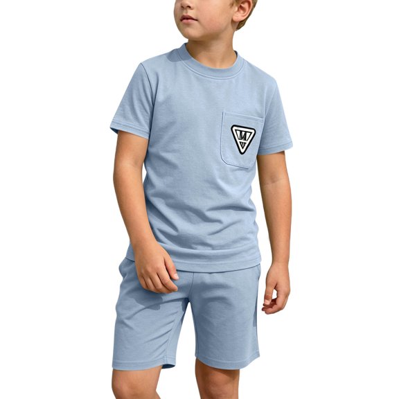 ITSAME Boys Athletic Outfits 2-Piece Quick-Dry Crewneck T-Shirts and Shorts Summer Versatile Sport Set Blue Size 6-7Y