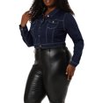 thumbnail image 4 of Unique Bargains Women's Plus Size Long Sleeve Jean Jacket Button Cropped Denim Jacket, 4 of 6