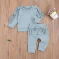 thumbnail image 5 of LYMAYTER Newborn Spring Fall T-Shirt Outfits 2PCS Infant Ruffles Long Sleeve Jogger Pant Set for 0-24 M, 5 of 9