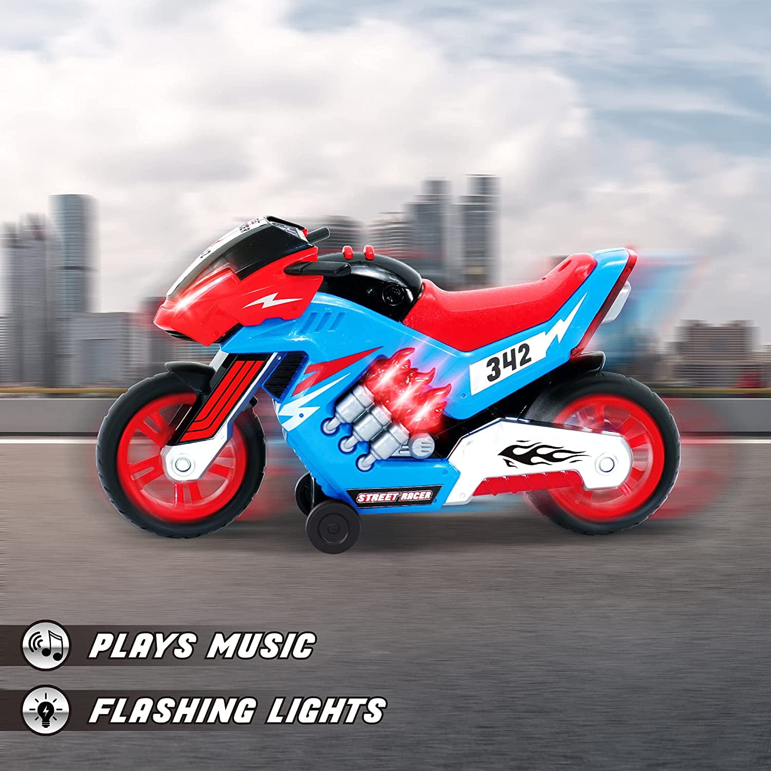 Dazmers Toys Electric Motorcycle Toy With Lights And Sounds - Wheelie Lifters