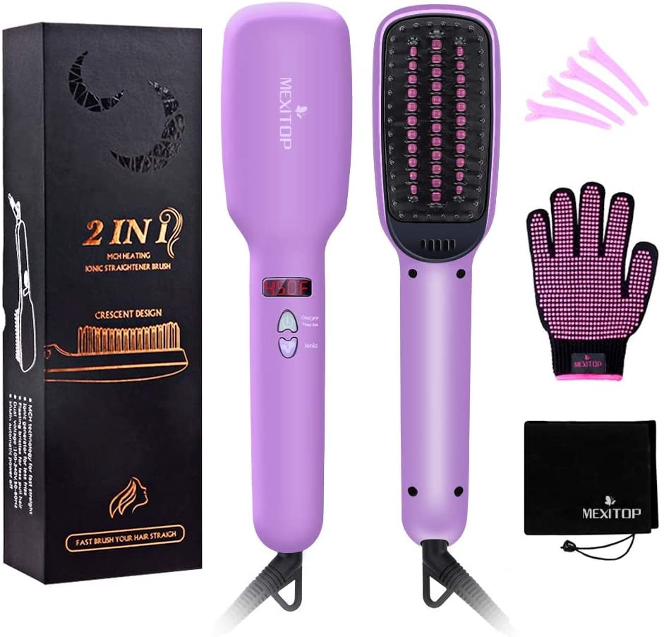 MEXITOP Ionic Hair Straightener Brush Comb,MCH Anti Static Ceramic
