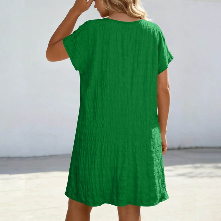 dolman t shirt dress Lovzfmll T-Shirt Dress for Women, Plus Size V-Neck Short Sleeve with Dolman  Sleeve, Casual Mini Dress Green, XL