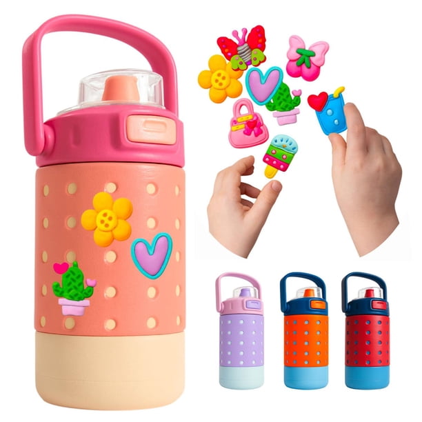 Termo Termico para Niños Charms Acero Inoxidable 12oz Pines rosa