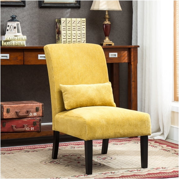 JERFIT Modern Yellow Accent Chair with Pillow, Armless Upholstered Chenille Lounge Chair for Living Room, Bedroom, Dining Room
