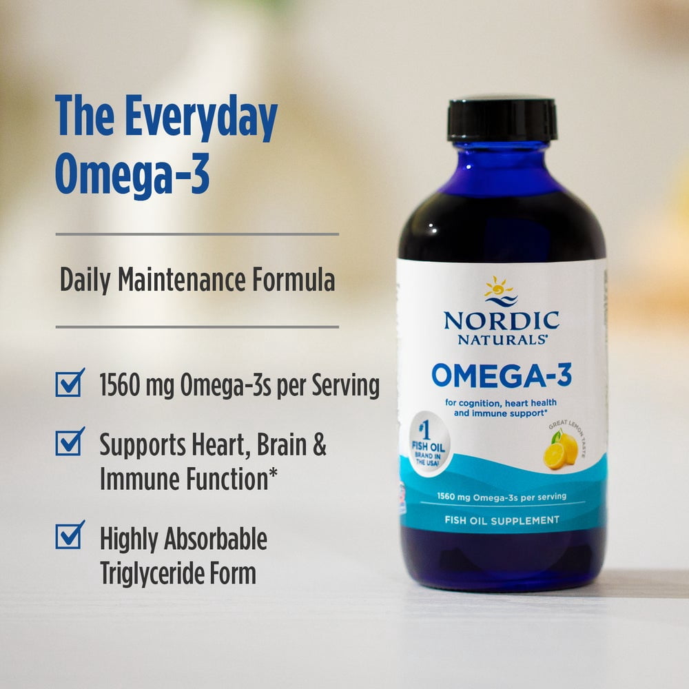 Nordic Naturals Omega-3 Liquid, Lemon, 1560 Mg, Fish Oil, 8 Oz