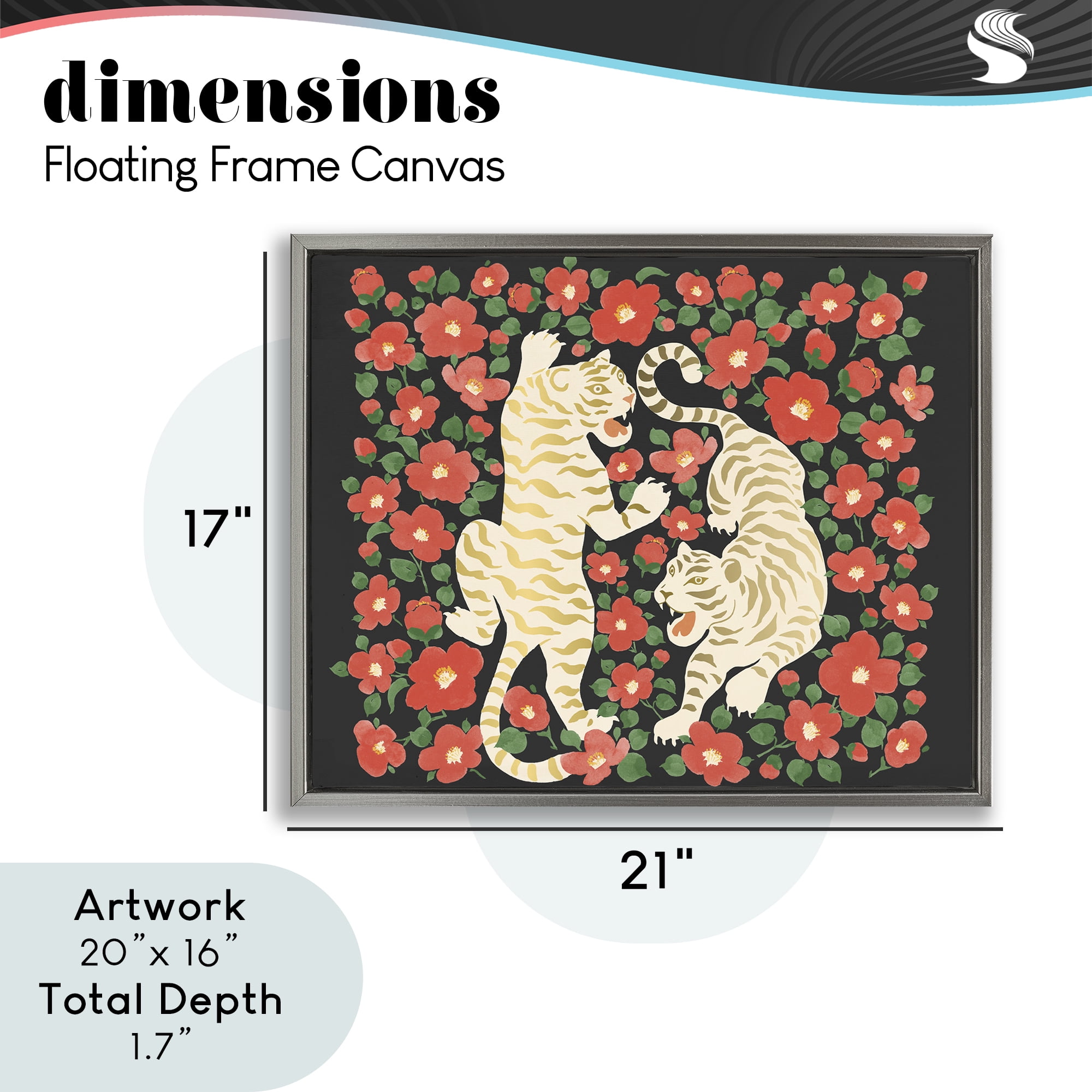 Stupell Industries Ivory Twin Tigers Among Flowers Gray Framed Floater Canvas Wall Art, design by Karolina Sato
