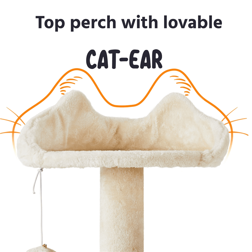 Alden Design 70" H Double Condo Cat Tree with Scratching Post Tower, Cream