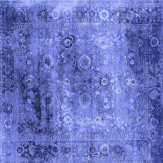Ahgly Company Machine Washable Indoor Square Oriental Blue Industrial Area Rugs, 6' Square