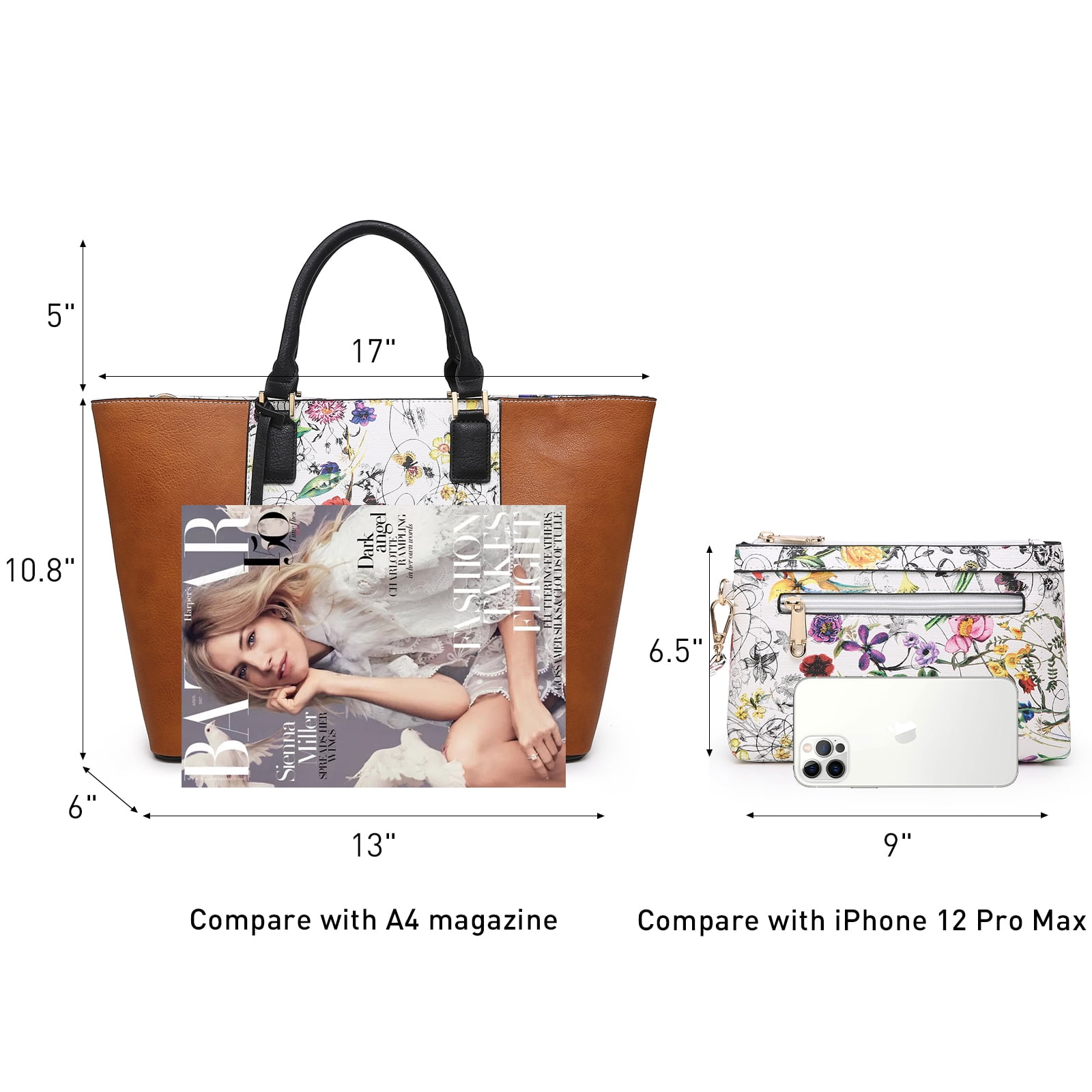 MKP Women Two Tone Handbags Fashion Shoulder Bag Work Tote Satchel Purses 2pcs Set