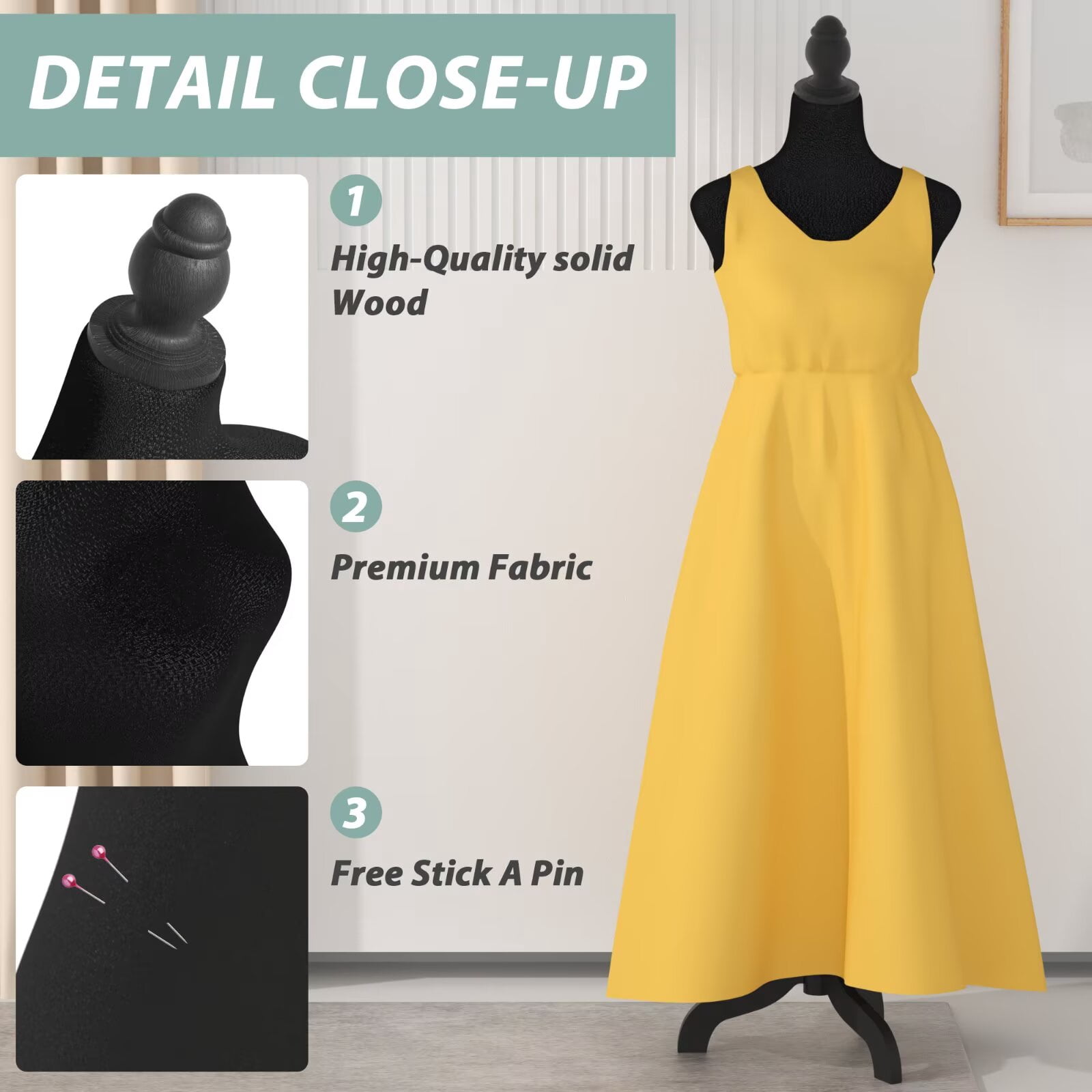 YRLLENSDAN 49.6-63.4 Inch Height Adjustable Sewing Mannequin Body for Clothing Dress Jewelry Display, Half Female Dress Forms with Wooden Tripod Stand for Sewing, Black