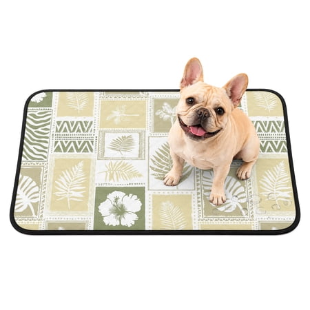 Pet Pee Pad Mat Country Cream Leaves Waterproof Reusable Dog Potty Training Pad Tropical Flowers Botanical Grid Non Slip Pet Urine Mat for Indoor Potty Training Floor Protection 40x30 Inch