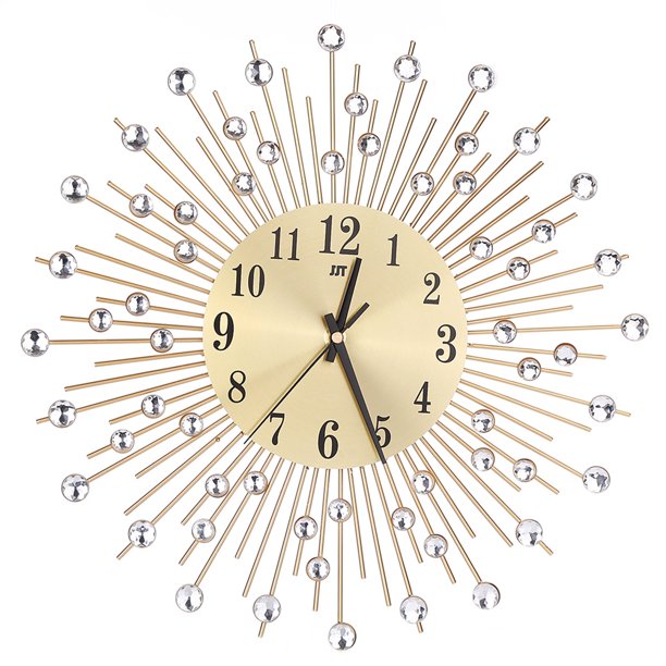 Reloj de pared de metal con incrustaciones de flores de diamantes para sala de estar, dormitorio silencioso (dorado) Likrtyny Para estrenar