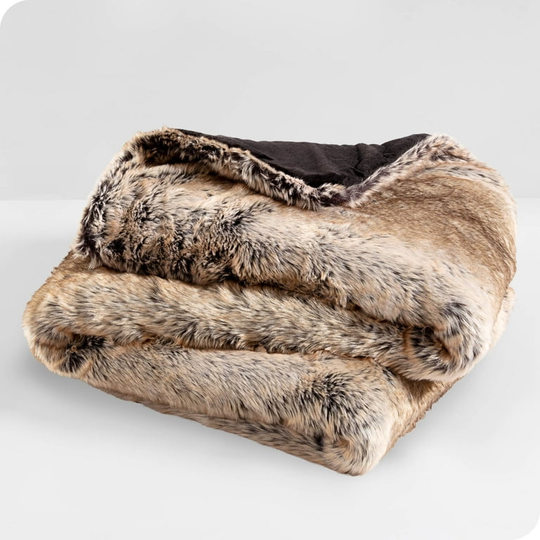 Bare Home Faux Fur Blanket - 47 x 60 - Ultra Soft Fleece - Throw,  Variegated Gray