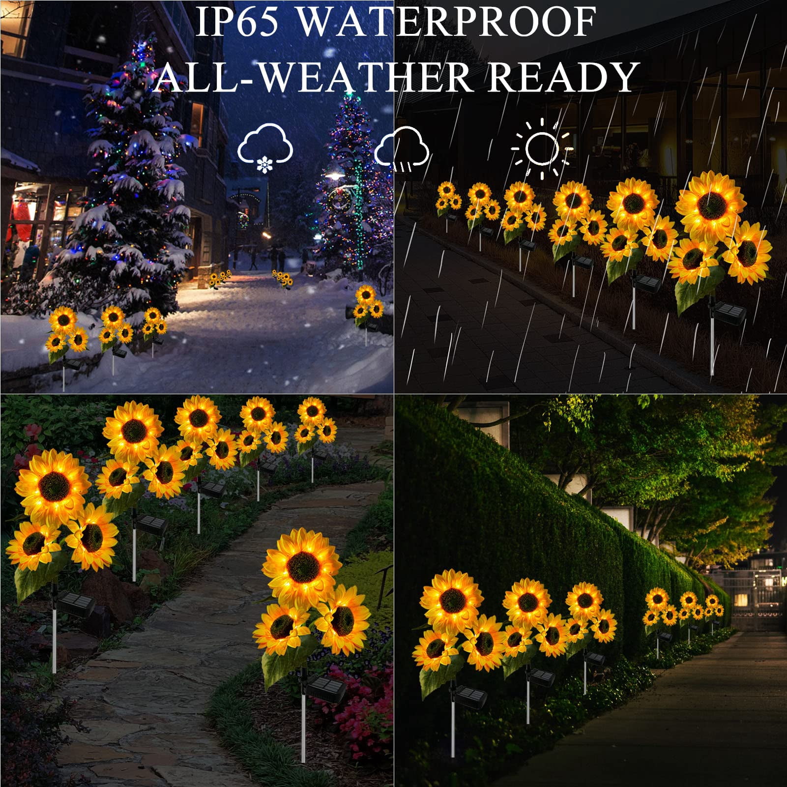 3 Head Solar-Powered Sunflower Lights - High - Simulation, IP44 Waterproof, Ideal for Outdoor Decoration,3 pack