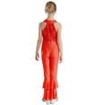 thumbnail image 2 of TSSOE Girls Shiny Metallic Gymnastics Leotard Bell-Bottom Full Body Tank Unitard Jumpsuit Ballet Jazz Dance Costume Red 8, 2 of 7