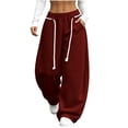 thumbnail image 5 of Wide Leg Lounge Sweatpants for women,Elastic High Waist Drawstring,Solid Color Casual Loose Pants with Side Pockets for Vacation and Travel, 5 of 7