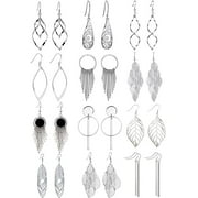 12 Pairs Drop Dangle Earrings,Boho Fashion Jewelry,Vintage Statement Boho Bohemian Earrings Set for Women Girls
