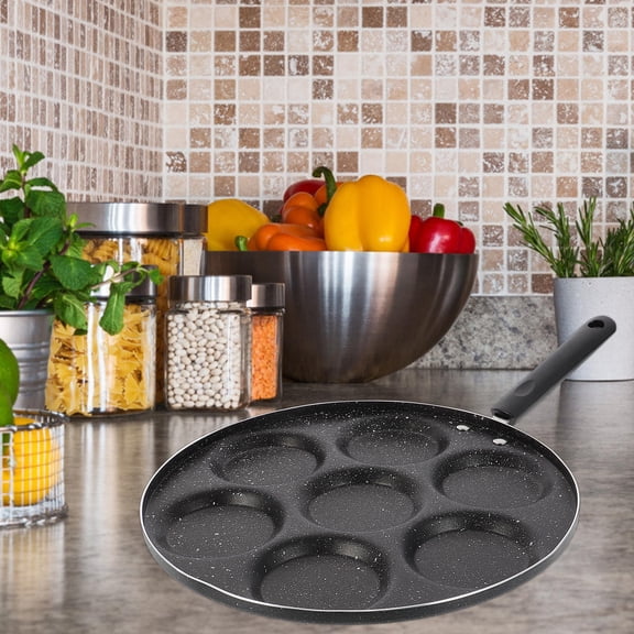 OUNONA 1Pc Nonstick Frying Pan Black Omelette Pan Seven Hole Design Cooking Tool