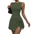 thumbnail image 6 of ClodeEU Women's 2 in 1 Yoga Tennis Dress with Built in Shorts ,Slim Fit Athletic Dress with Tie Army Green,Womens Plus S, 6 of 8