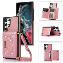 Tarise Galaxy S21 Ultra Wallet Case Cover for Women Men, Glitter PU Leather Crossbody Strap RFID Blocking Kickstand Magnetic Clasp Phone Case for Samsung Galaxy S21 Ultra 5G 6.8 inch 2021, Pink