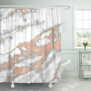 SUTTOM Glam Rose Pink Gold Marble Gray Copper Sparkly White Shower Curtain 60x72 inch