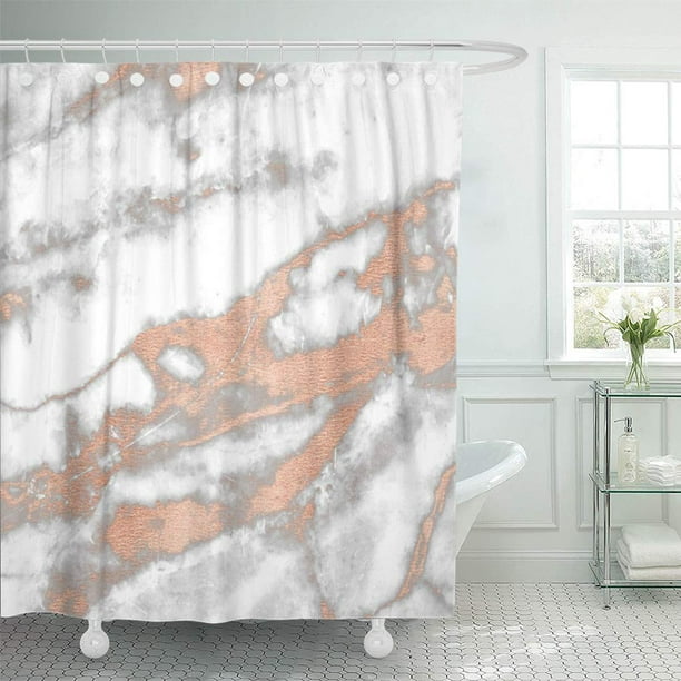 Cynlon Glam Rose Pink Gold Marble Gray, Pink White Gold Shower Curtain