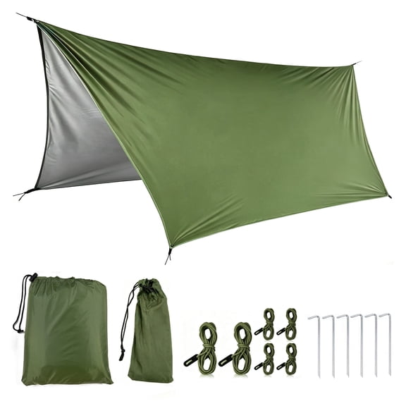 Vyrelis Waterproof Camping Tarp Lightweight & Compact Hammock Rain Fly UV Protection Mutifunctional Camping Shade Hammock Tarp for Camping Backpacking Survival Shelter (Green)