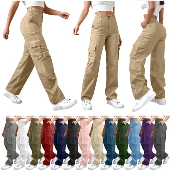 QATAINLAV Wine Baggy Cargo Pants for Women High Waisted Open Leg Hiking Pants Streetwear Solid Casual Work Trousers with Multiple Pockets L