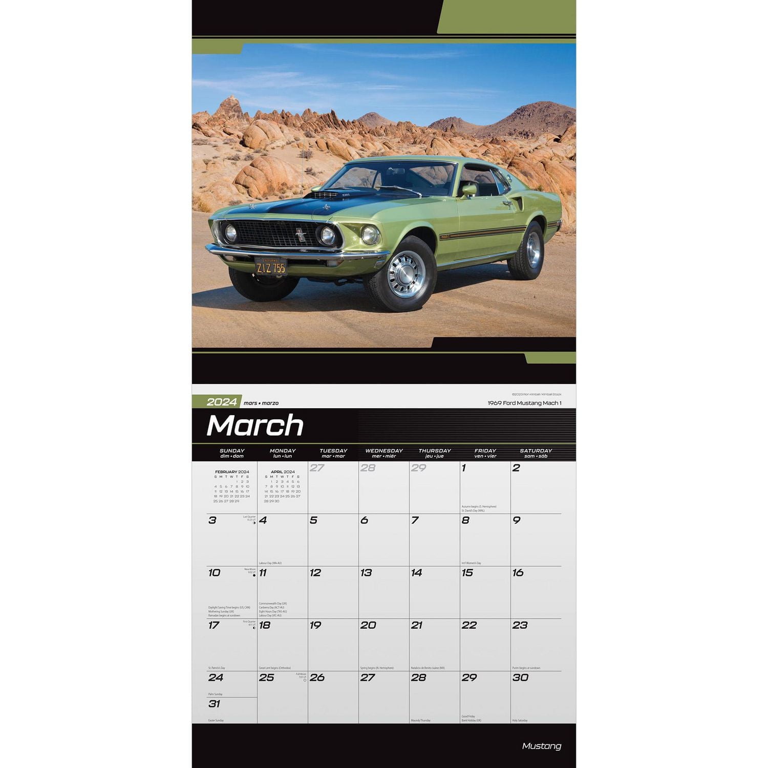 BrownTrout Mustang OFFICIAL 2024 12x24 Inch Square Wall Calendar, 9781975466695