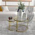 thumbnail image 2 of Coffee Table Nesting Set of Side Set Golden Frame Circular Round and Marble Pattern Wooden Tables Living Room Bedroom Apartment Modern Industrial Simple Nightstand, 2 of 9