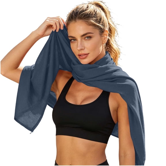 PRINxy Women’s Solid Thin Textured Linen Wrap Shawl, Soft Airy Long Neck Scarf For Gym Beach Trips Daily Casual Errands Dark Blue