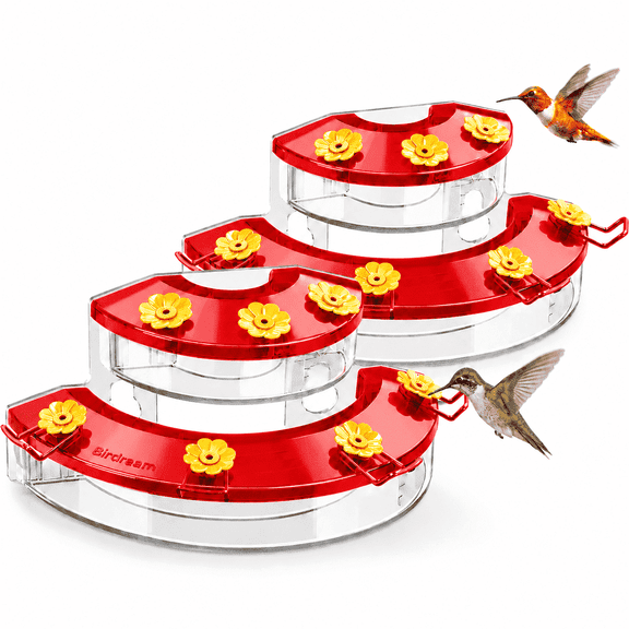 Birdream 2 Pack Large Capacity Window Hummingbird Nectar Feeder with Strong Suction Cups, 20.2 oz Total Capacity, 14 Feeding Ports, Double-Layer Design, Red