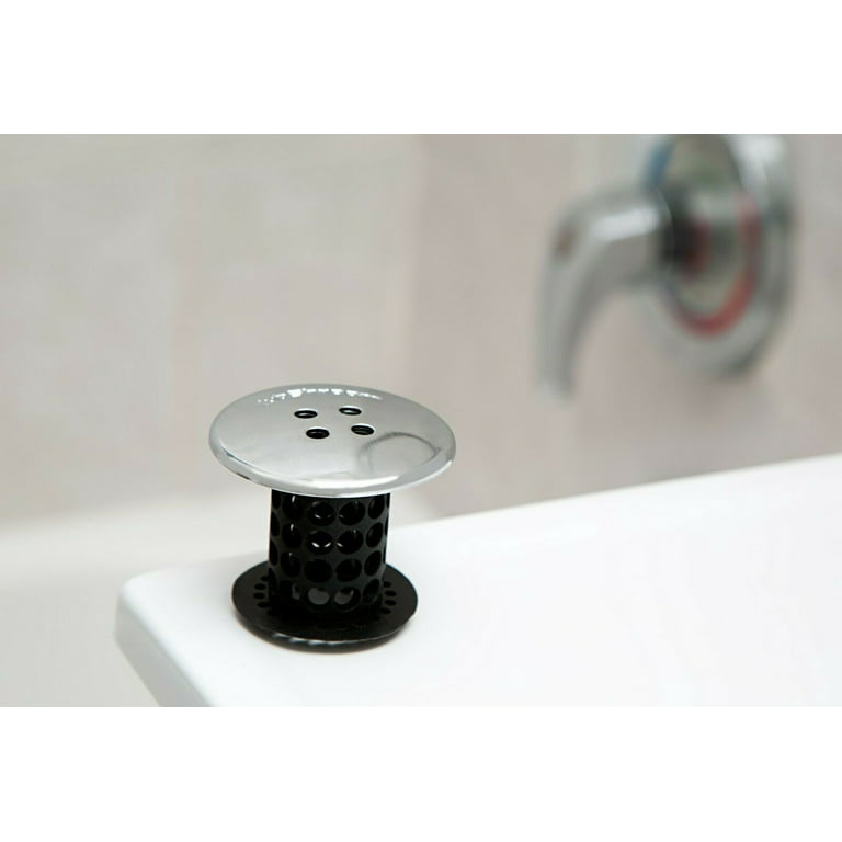 TubShroom Tub Drain Hair Catcher Combo Pack with Silicone Stopper, Black Chrome – Protector and for Bathroom Drains, Fits 1.5” 1.75” Bathtub Shower