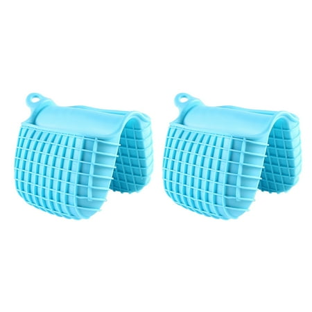 

1 pair of thickened silicone insulated hand clip checkered hand clip baking oven gloves - blue