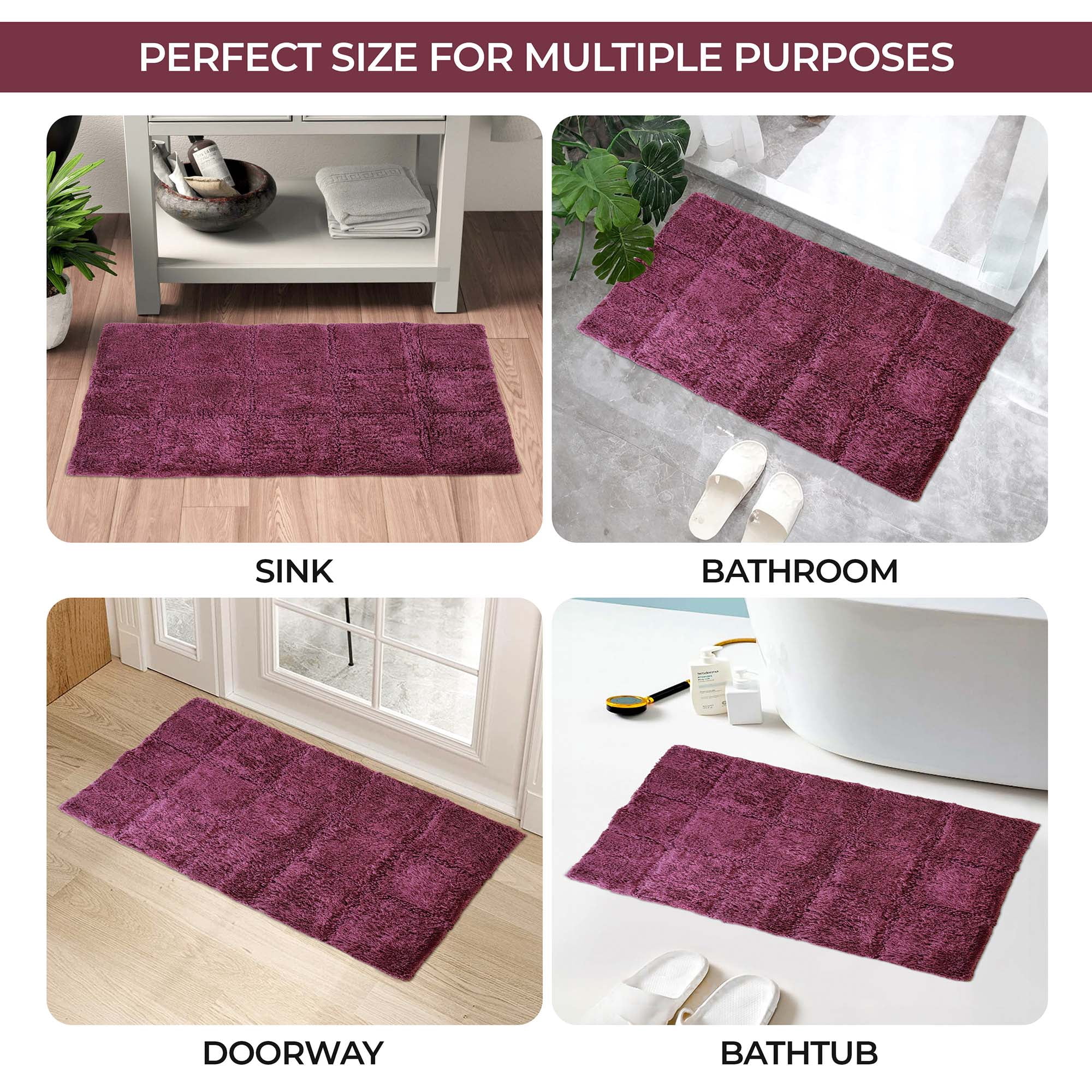 Superior Non-Slip Washable Bath Rug Set, 20" x 30", 24" x 36", Plum