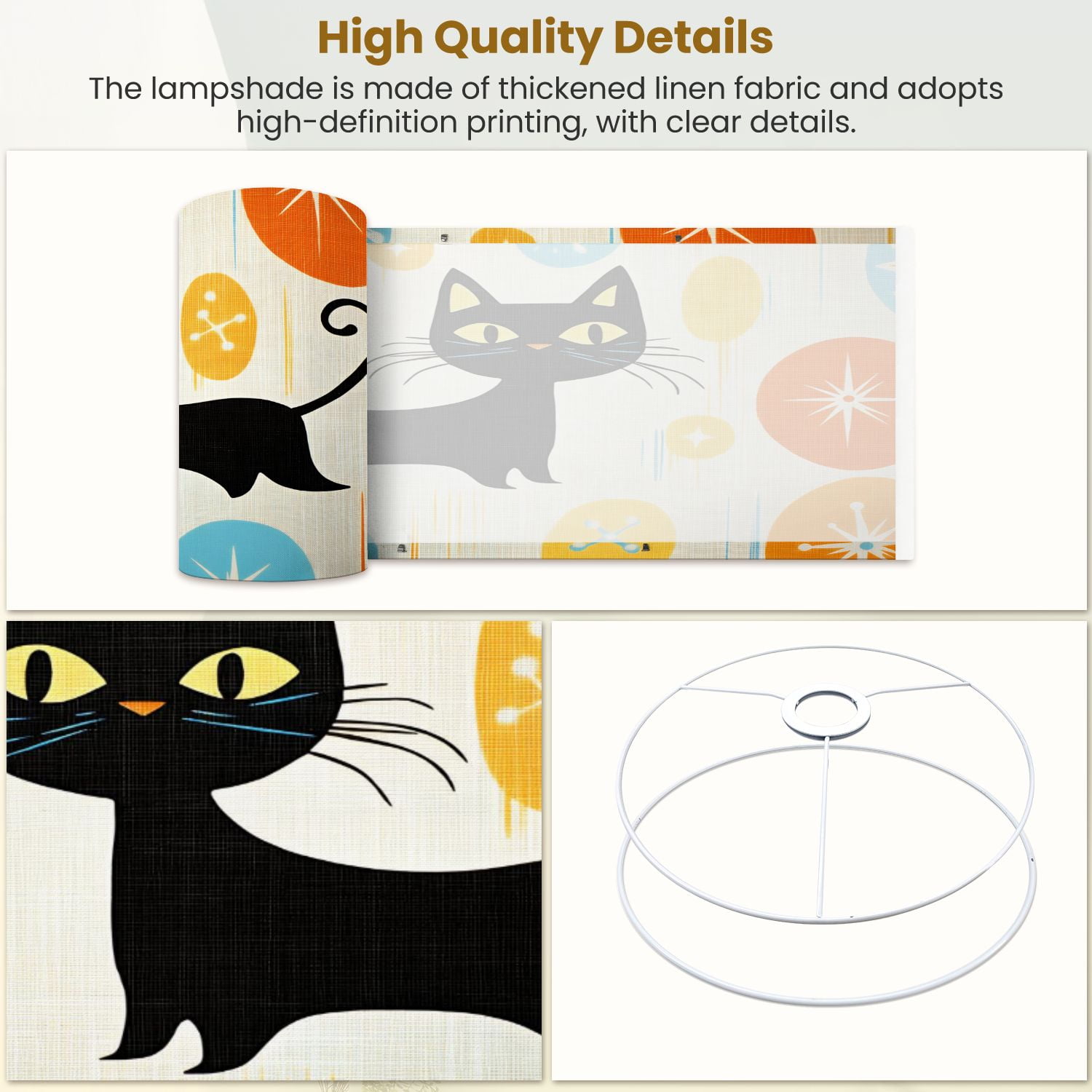 Lampshades 2 Pack Mid Century Black Cat Retro Atomic Starburst Modern Abstract Geometric 13"x13"x10" Light Shade for Table Lamps Floor Lamps Drum Lamp Shades Lampshade Replacement Easy Assembly